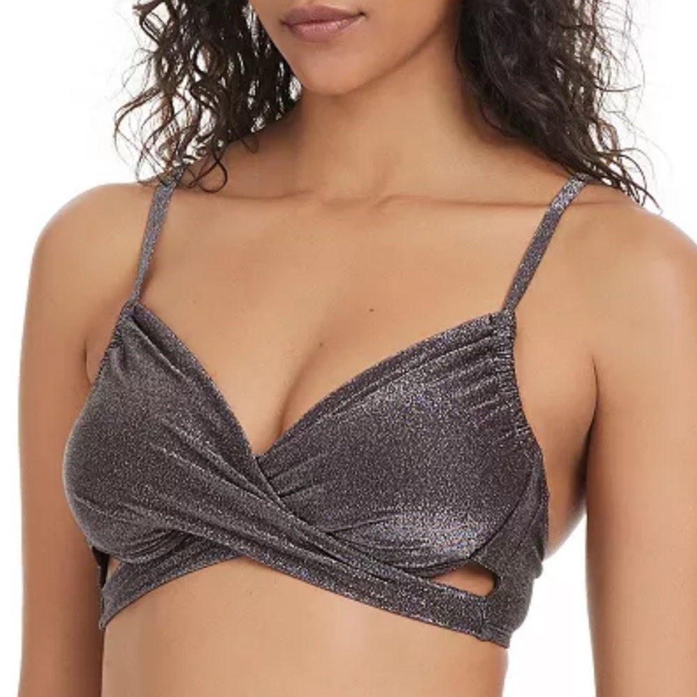 NWT Shimmery Brown Bikini Top with Cross-Front Detail
